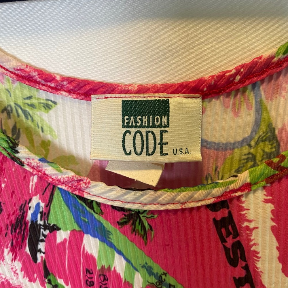 Vintage Fashion Code Tropical Dress Womens Large Pink Swim Coverup USA Retro - Picture 2 of 6